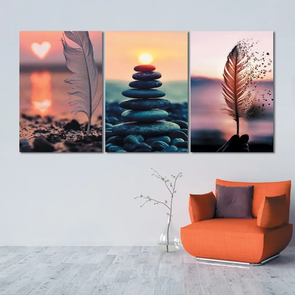 لوحة جدارية فنية لتزين الحائط بتصميم عصري ، ثلاث قطع ،مقاس ( 120X60cm)