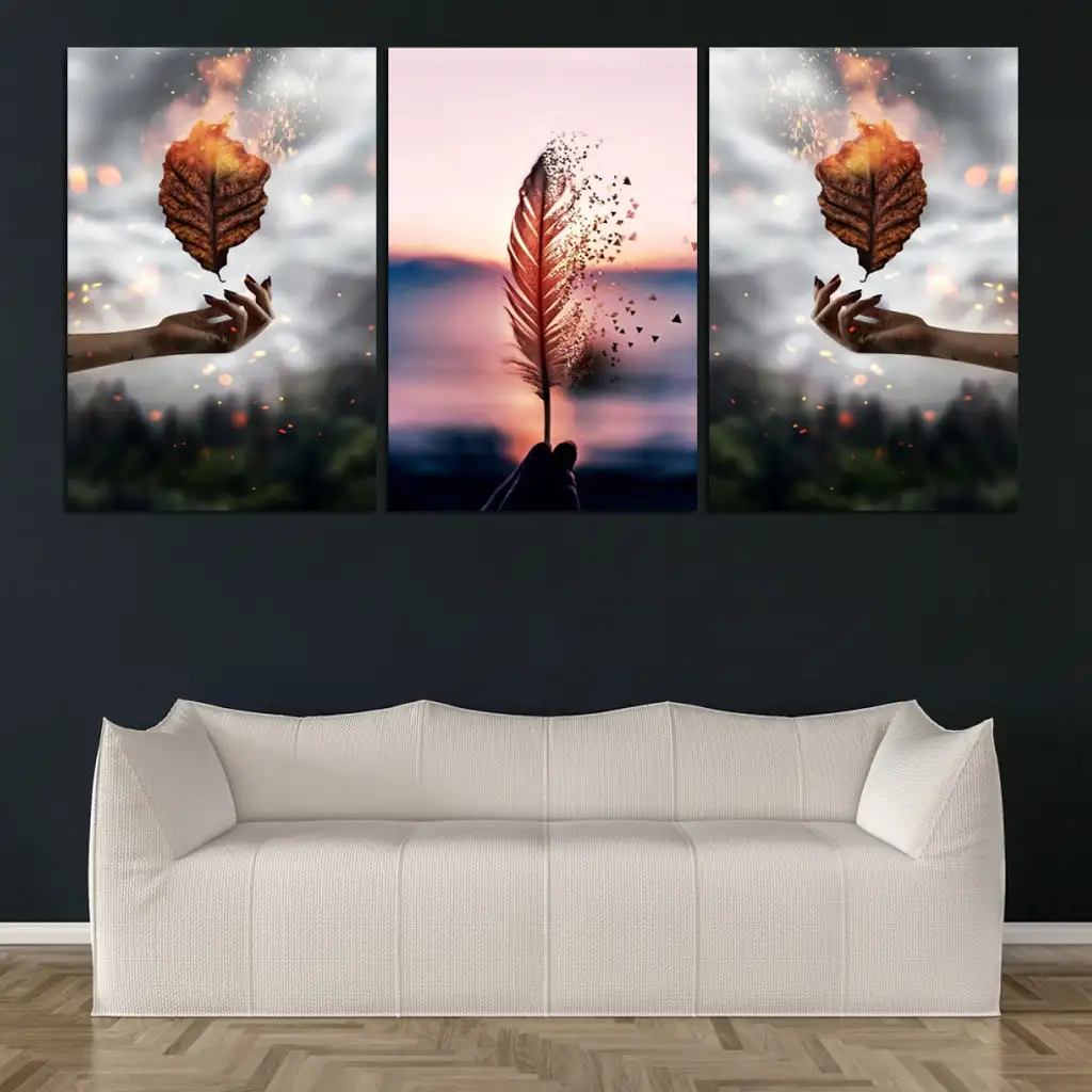 لوحة جدارية فنية لتزين الحائط بتصميم عصري ، ثلاث قطع ،مقاس ( 120X60cm)