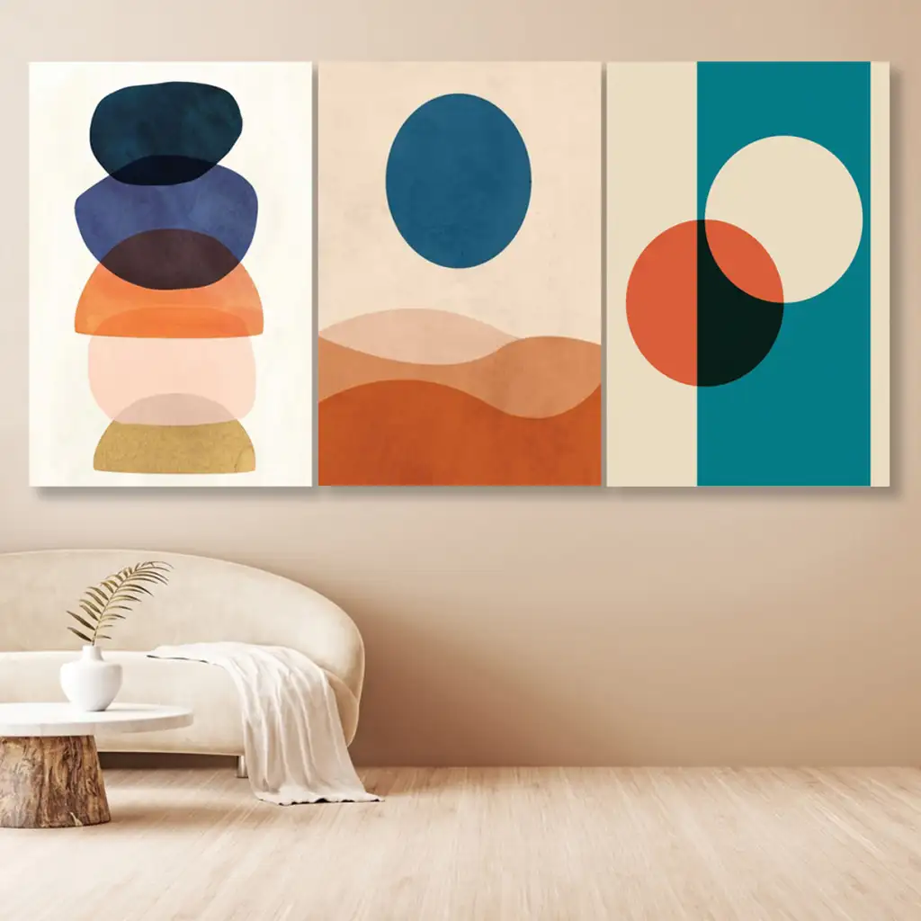 لوحة جدارية فنية لتزين الحائط بتصميم عصري ، ثلاث قطع ،مقاس ( 120X60cm)