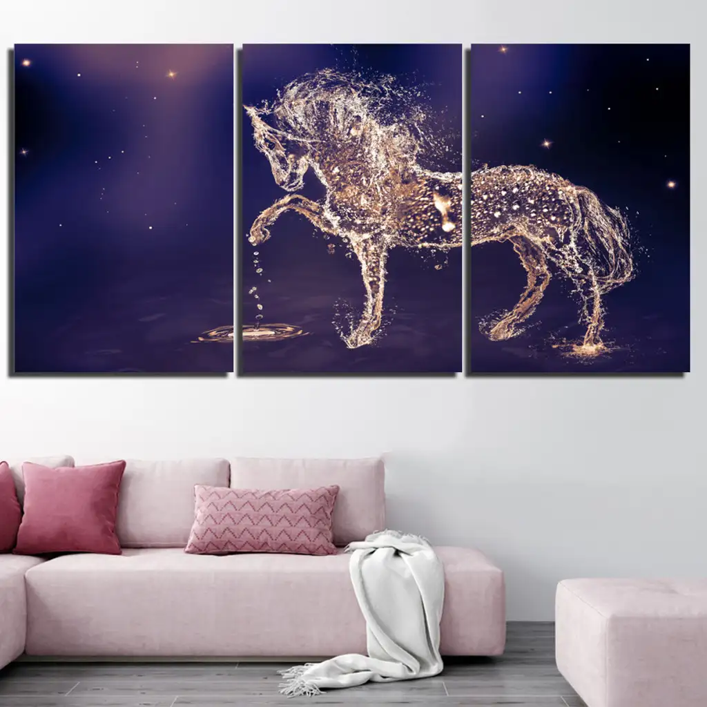 لوحة جدارية فنية لتزين الحائط بتصميم حيوان ، ثلاث قطع ،مقاس ( 120X60cm)