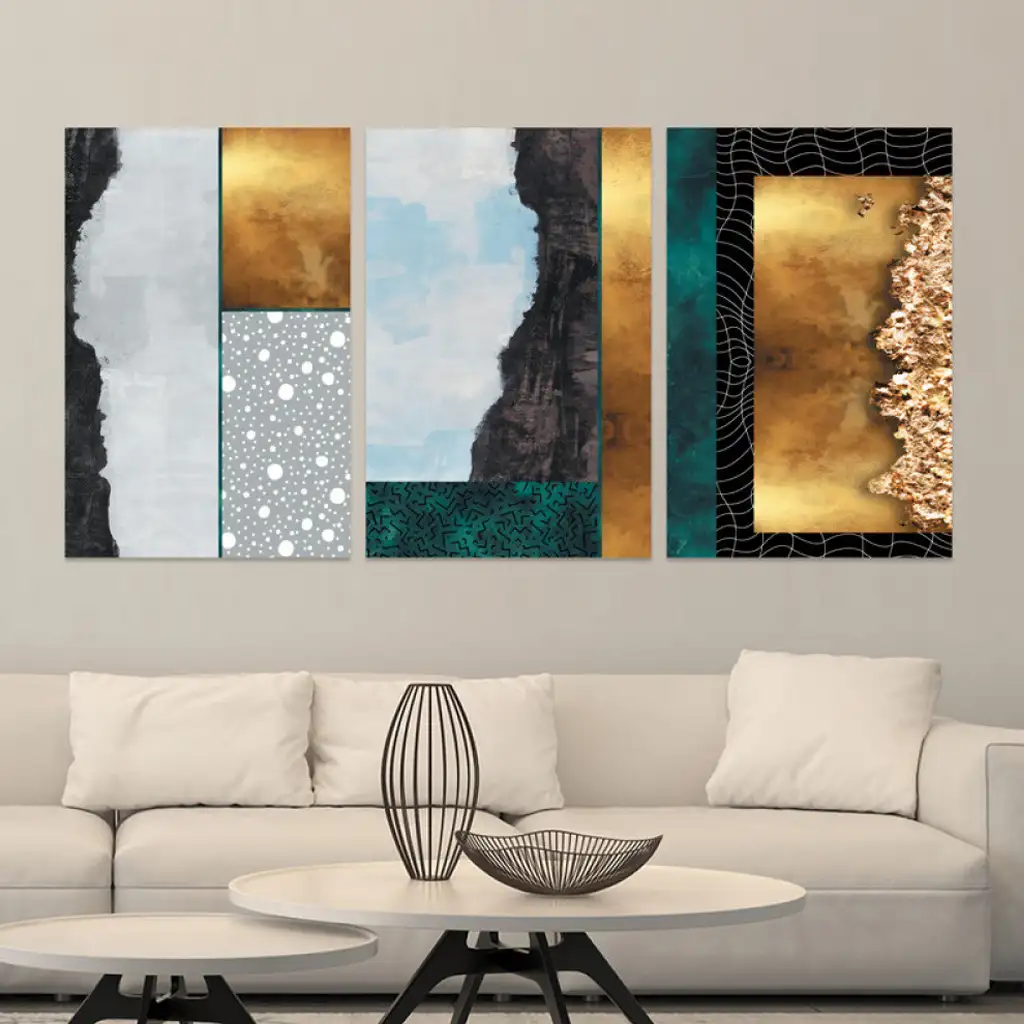 لوحة جدارية فنية لتزين الحائط بتصميم تجريدي ، ثلاث قطع ،مقاس ( 120X60cm)