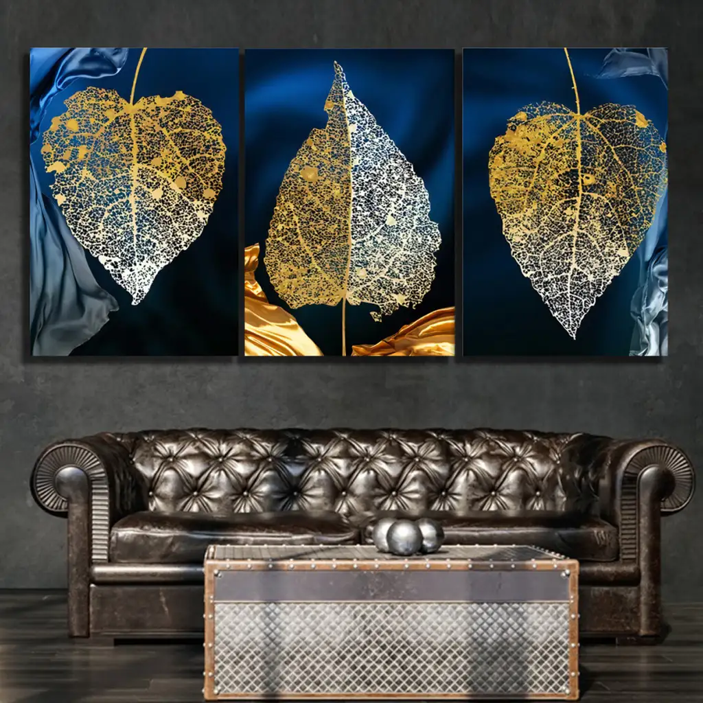 لوحة جدارية فنية لتزين الحائط بتصميم تجريدي، ثلاث قطع ،مقاس ( 120X60cm)