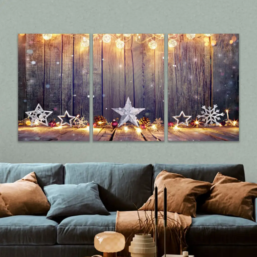 لوحة جدارية فنية لتزين الحائط بتصميم عيد الميلاد، ثلاث قطع ،مقاس ( 120X60cm)