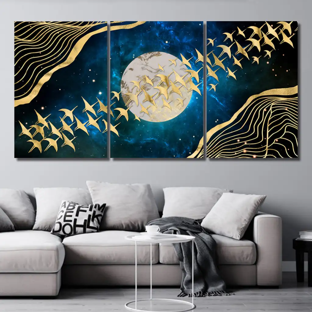 لوحة جدارية فنية لتزين الحائط بتصميم تجريدي، ثلاث قطع ،مقاس ( 120X60cm)