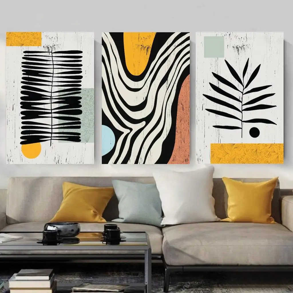 لوحة جدارية فنية لتزين الحائط بتصميم تجريدي ، ثلاث قطع ،مقاس ( 120X60cm)