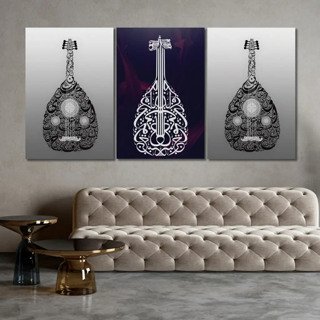 لوحة جدارية فنية لتزين الحائط بتصميم تجريدي ، ثلاث قطع ،مقاس ( 120X60cm)