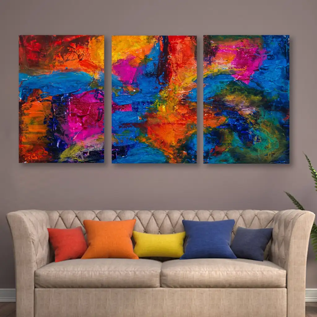 لوحة جدارية فنية لتزين الحائط بتصميم عصري ، ثلاث قطع ،مقاس ( 120X60cm)