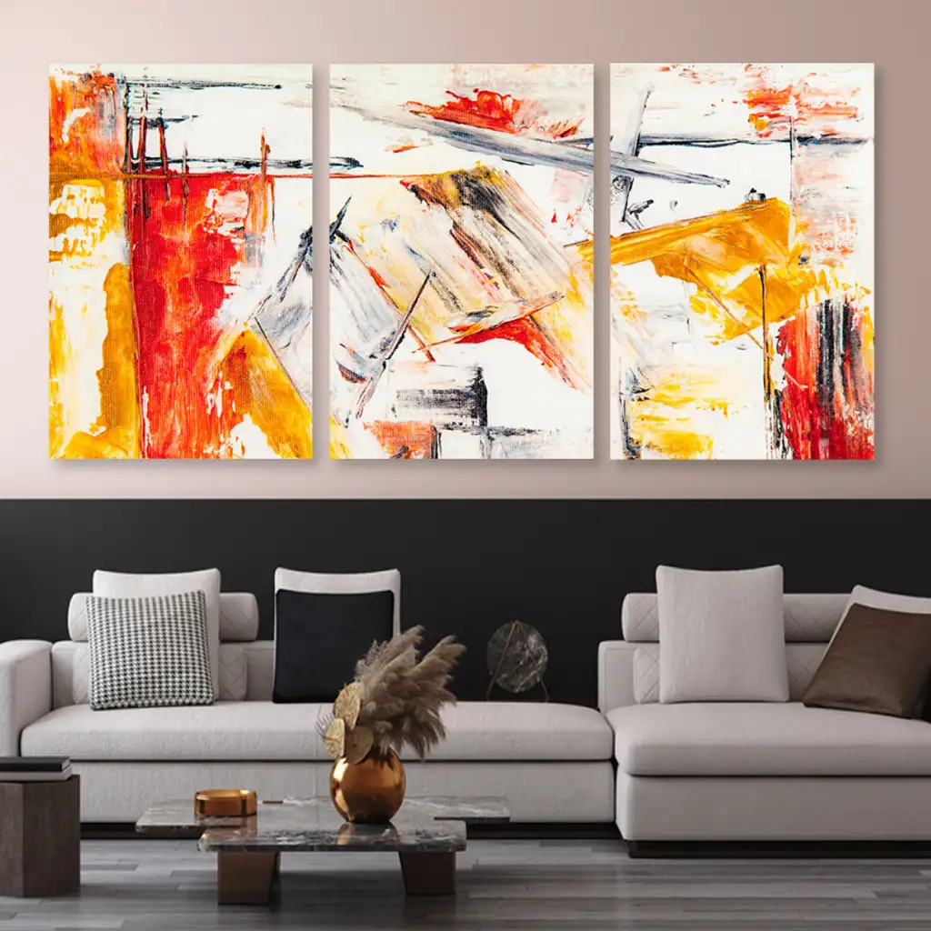 لوحة جدارية فنية لتزين الحائط بتصميم عصري ، ثلاث قطع ،مقاس ( 120X60cm)