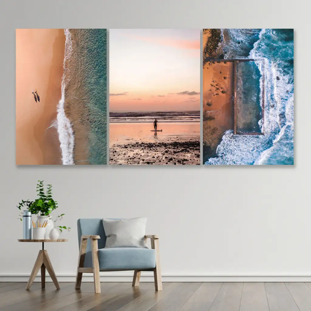 لوحة جدارية فنية لتزين الحائط بتصميم عصري ، ثلاث قطع ،مقاس ( 120X60cm)