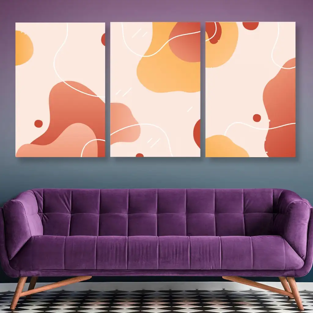 لوحة جدارية فنية لتزين الحائط بتصميم تجريدي ، ثلاث قطع ،مقاس ( 120X60cm)