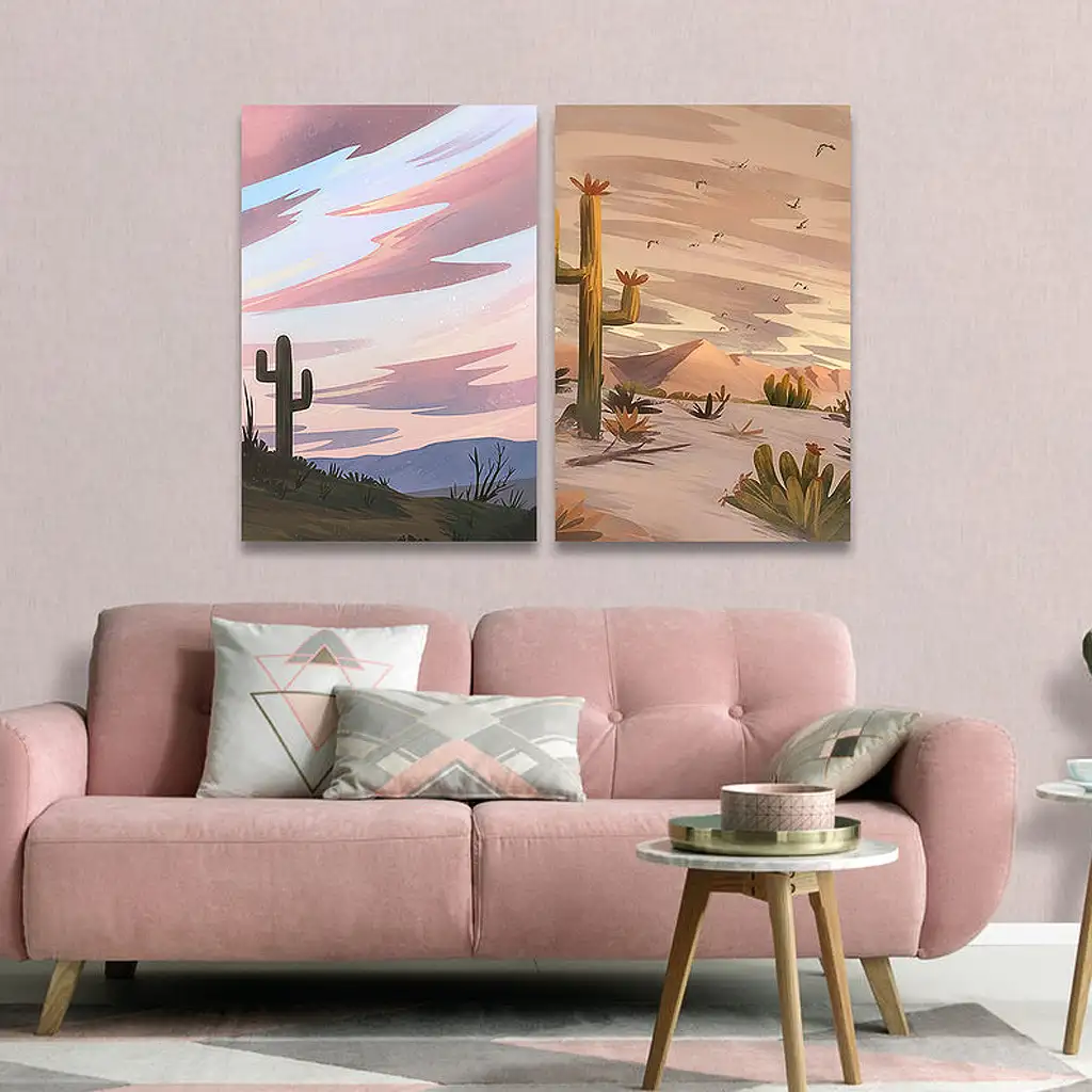 لوحة جدارية فنية لتزين الحائط بتصميم صحراء , قطعتين ,القياس:80x60سم