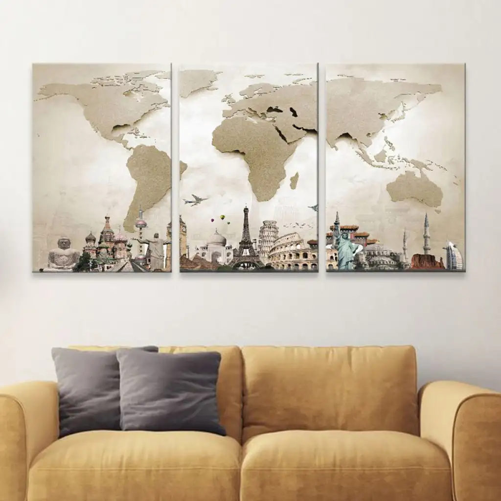 لوحة جدارية فنية لتزين الحائط بتصميم عصري، ثلاث قطع ،مقاس ( 120X60cm)