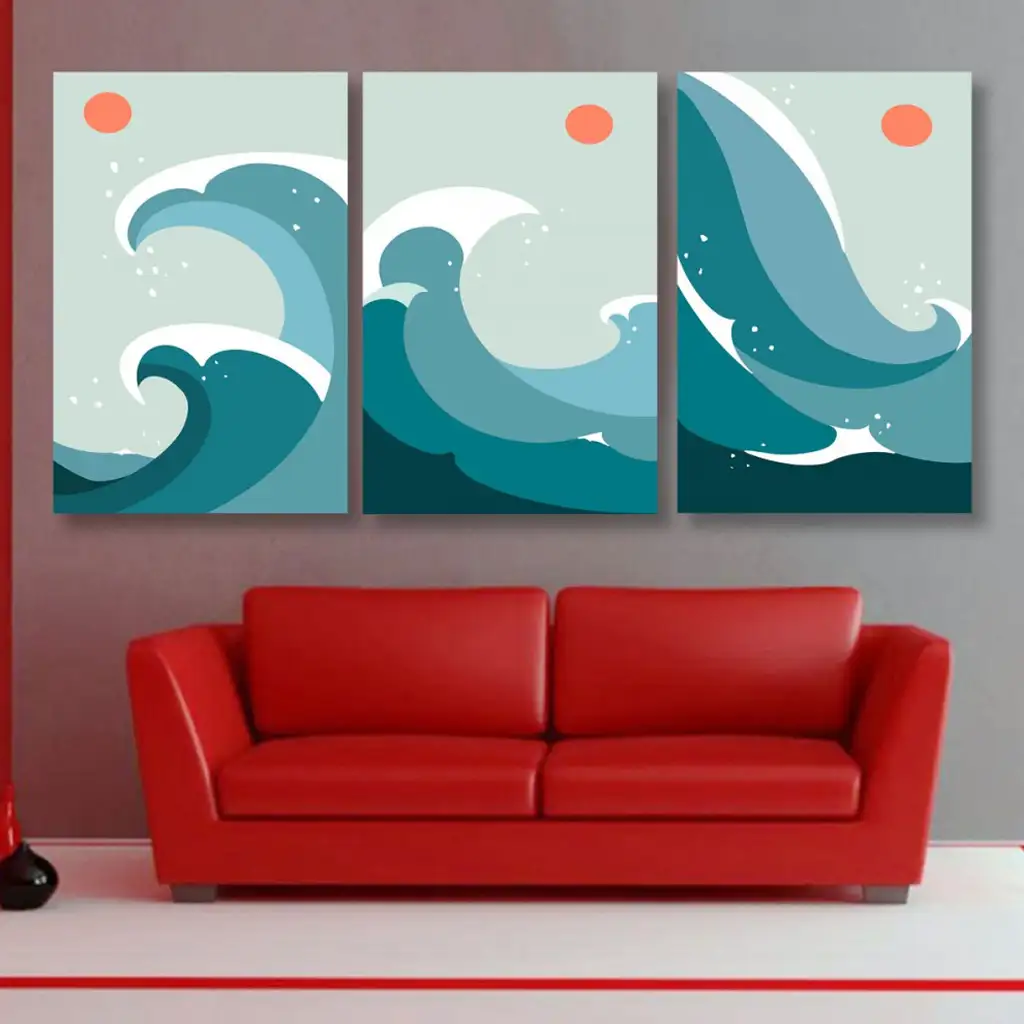 لوحة جدارية فنية لتزين الحائط بتصميم تجريدي ، ثلاث قطع ،مقاس ( 120X60cm)