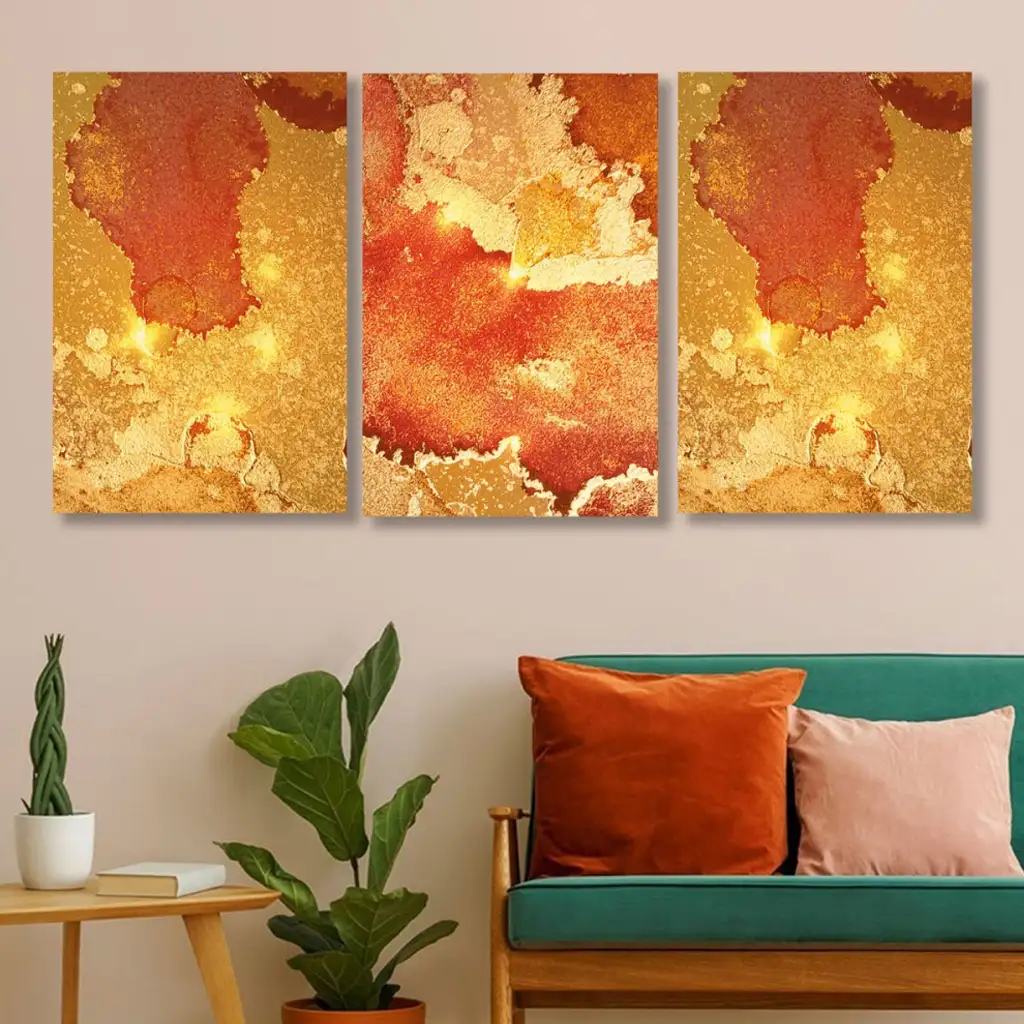 لوحة جدارية فنية لتزين الحائط بتصميم تجريدي، ثلاث قطع ،مقاس ( 120X60cm)