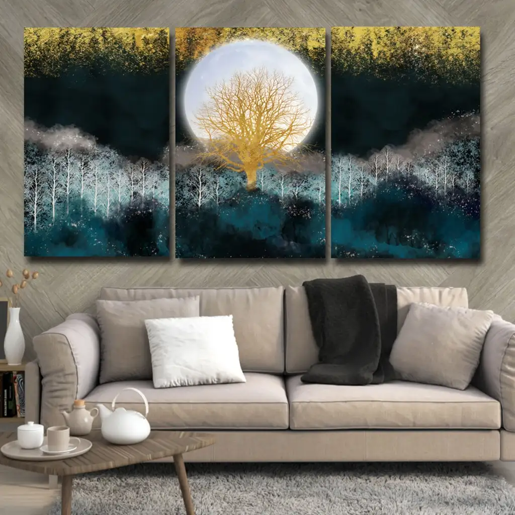 لوحة جدارية فنية لتزين الحائط بتصميم طبيعة، ثلاث قطع ،مقاس ( 120X60cm)