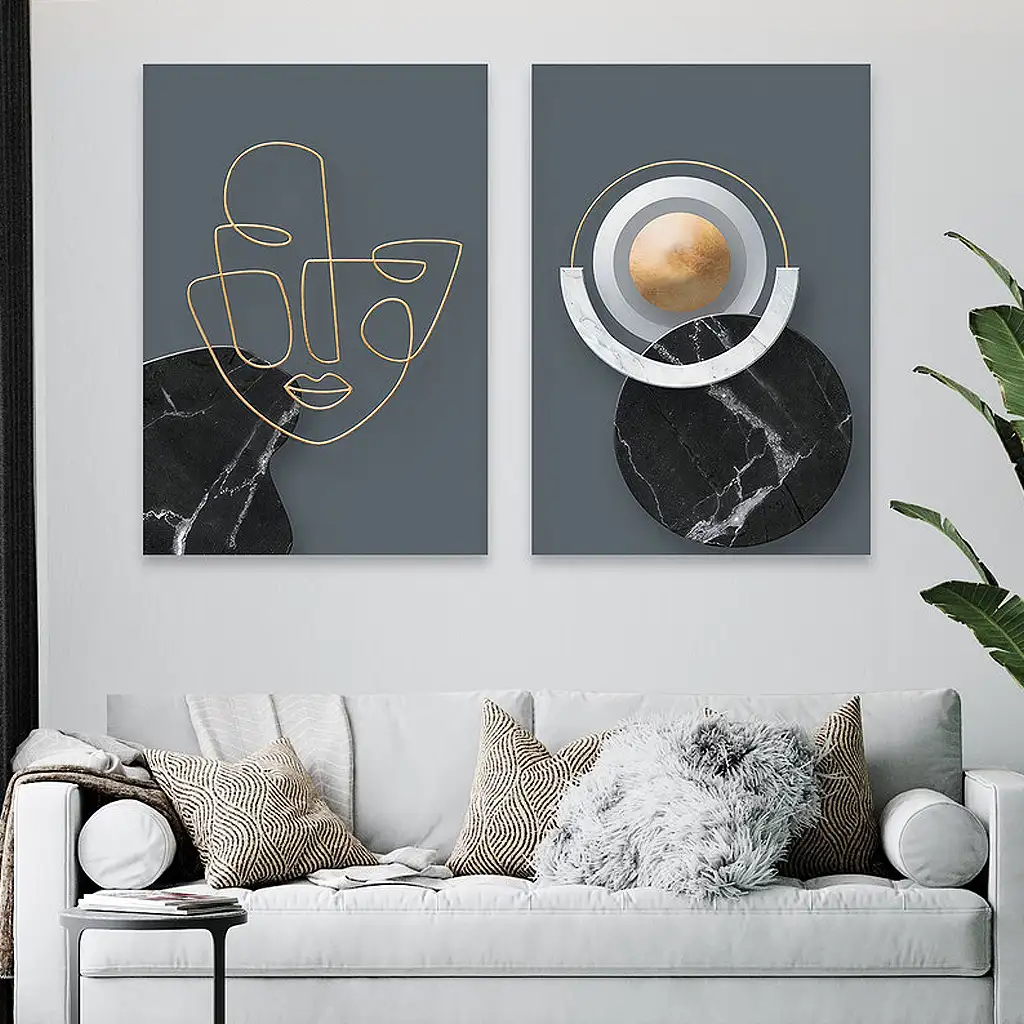 لوحة جدارية فنية لتزين الحائط بتصميم عصري, قطعتين ,القياس:80x60سم