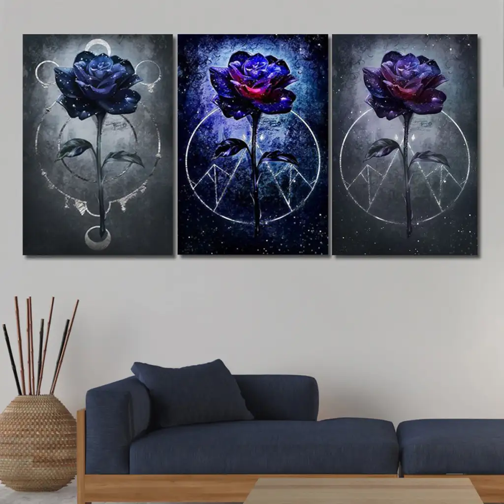 لوحة جدارية فنية لتزين الحائط بتصميم ورود، ثلاث قطع ،مقاس ( 120X60cm)