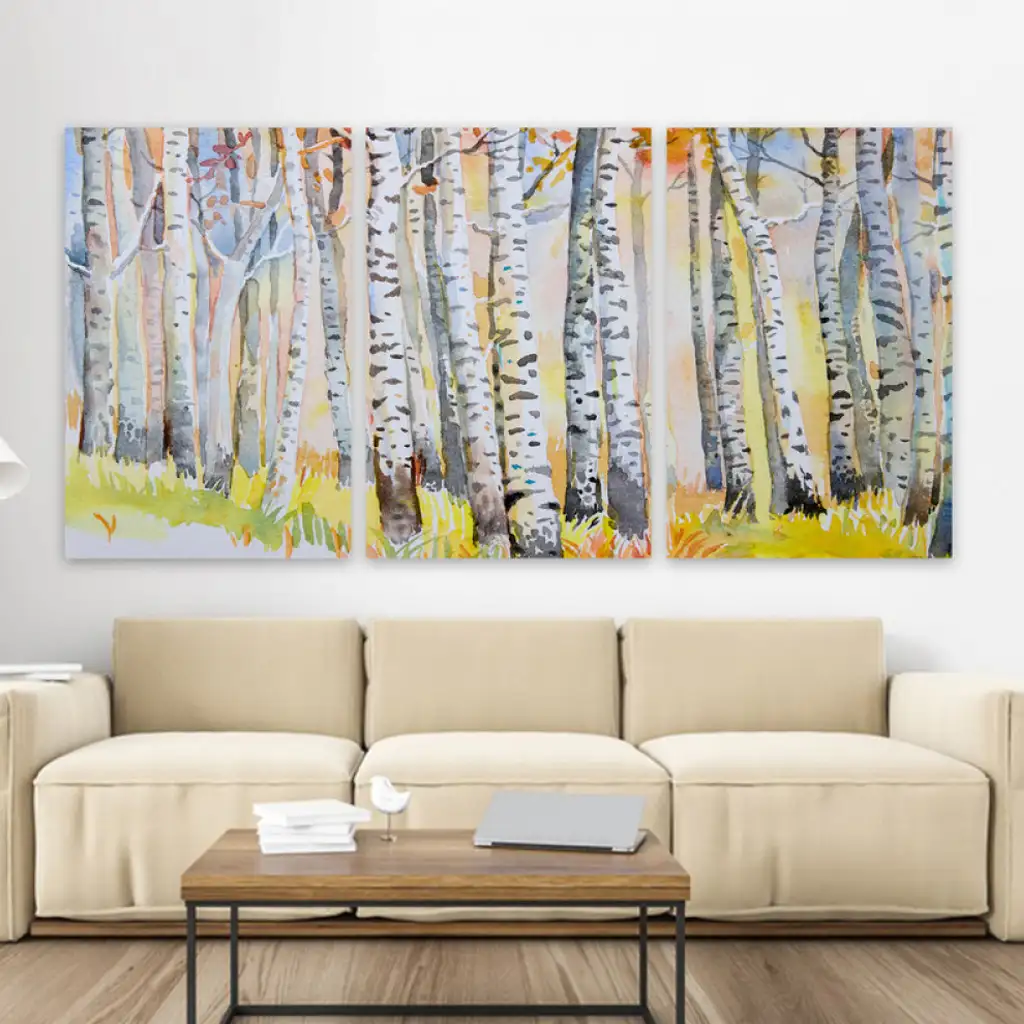 لوحة جدارية فنية لتزين الحائط بتصميم غابة ، ثلاث قطع ،مقاس ( 120X60cm)