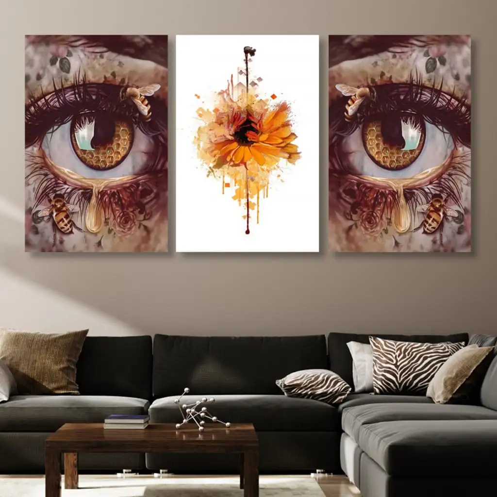 لوحة جدارية فنية لتزين الحائط بتصميم عصري ، ثلاث قطع ،مقاس ( 120X60cm)