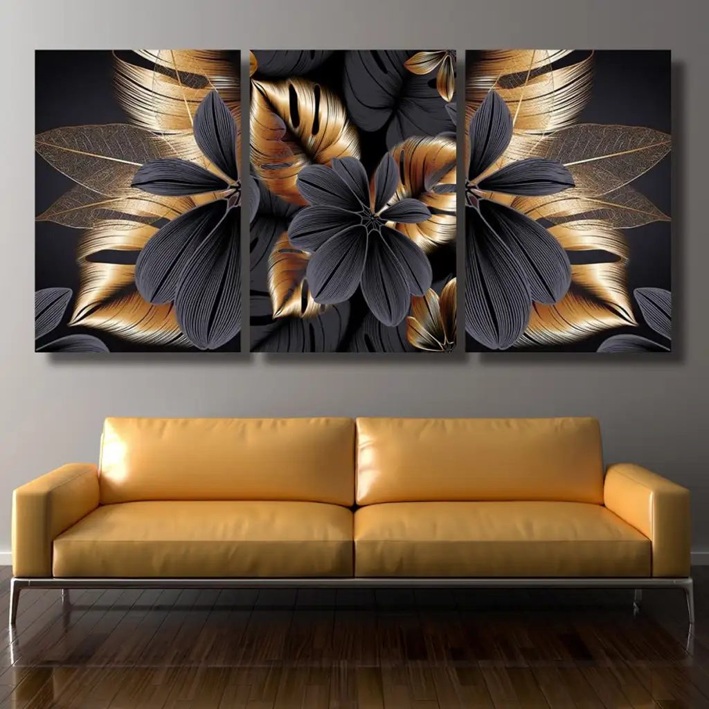 لوحة جدارية فنية لتزين الحائط بتصميم ورود، ثلاث قطع ،مقاس ( 120X60cm)