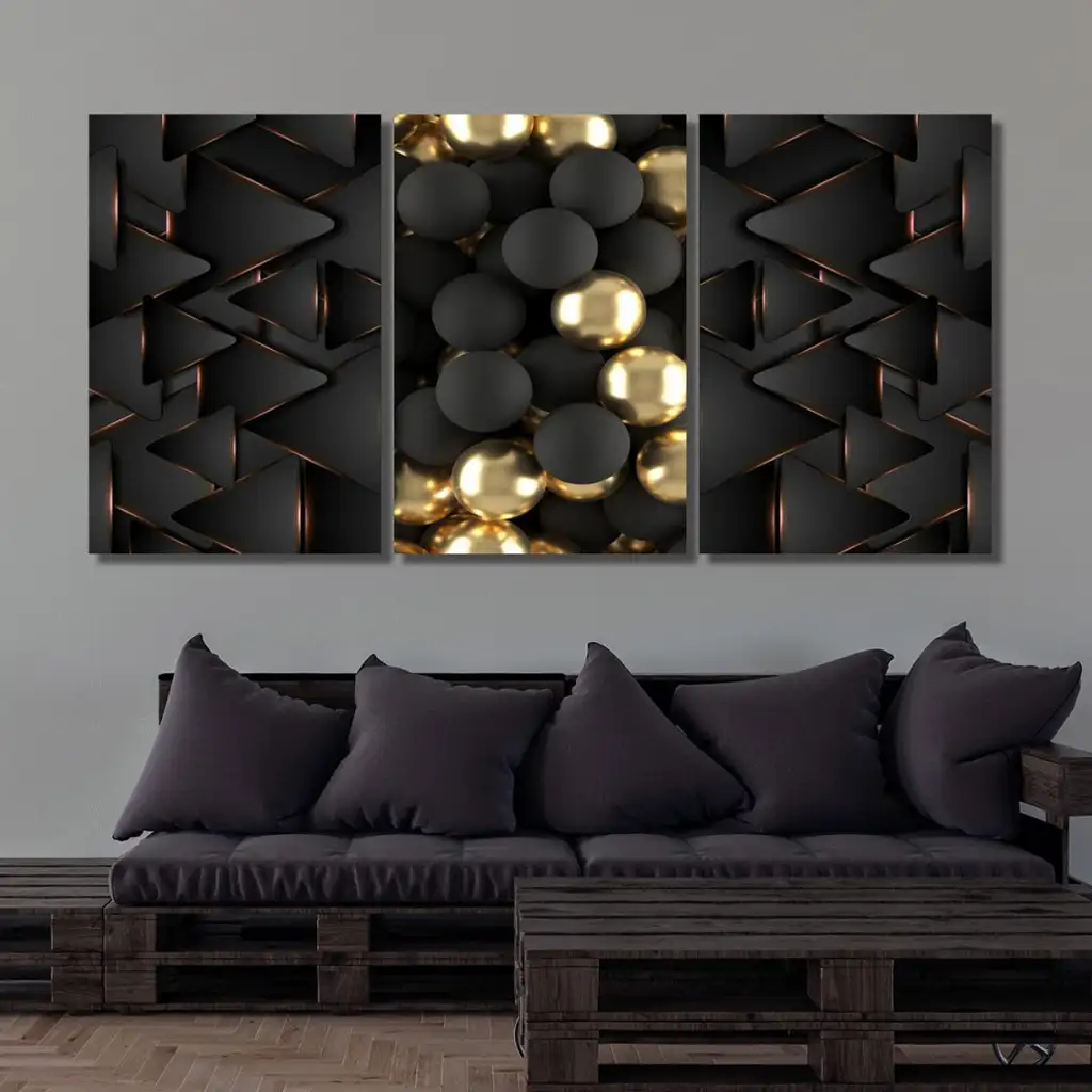لوحة جدارية فنية لتزين الحائط بتصميم تجريدي، ثلاث قطع ،مقاس ( 120X60cm)