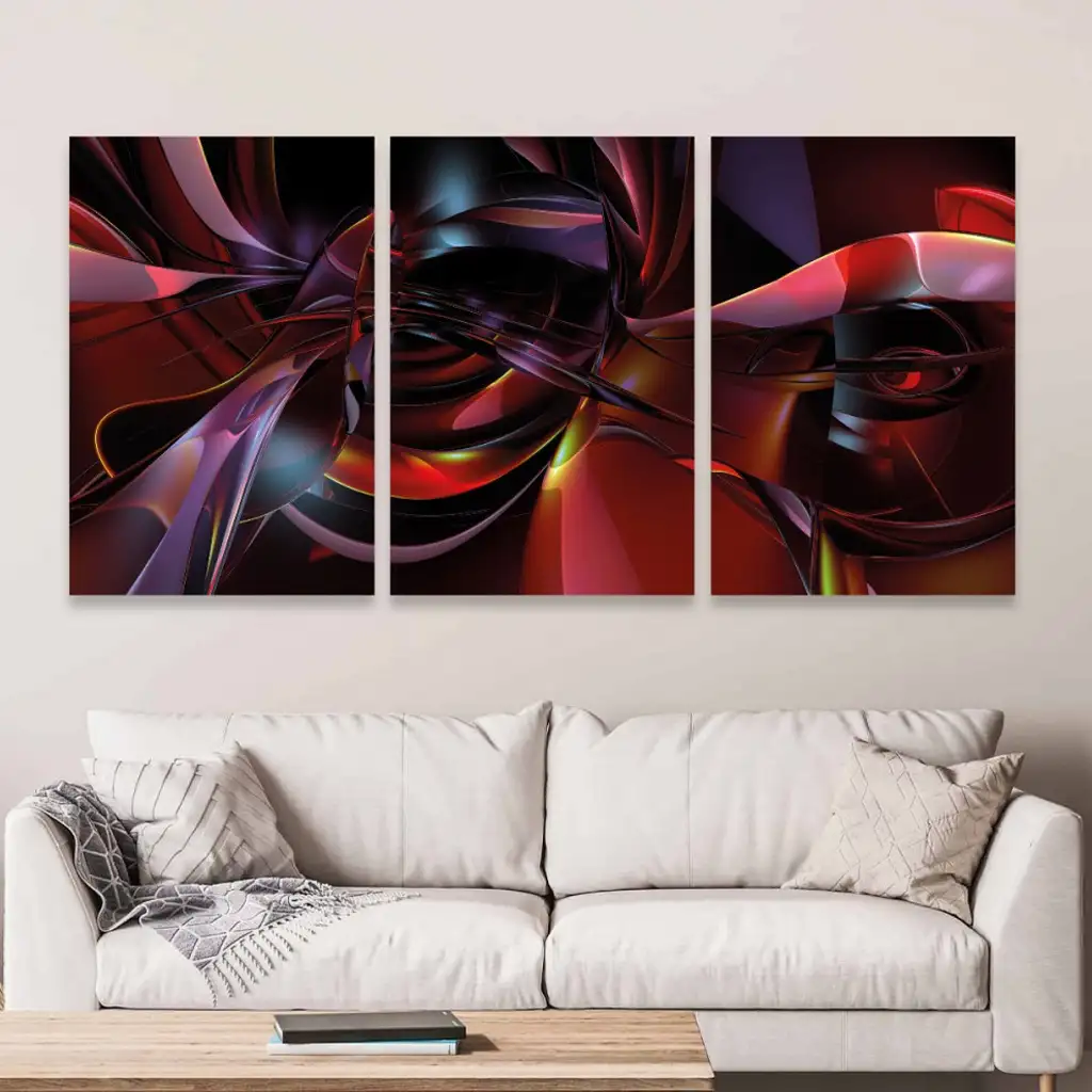 لوحة جدارية فنية لتزين الحائط بتصميم تجريدي، ثلاث قطع ،مقاس ( 120X60cm)