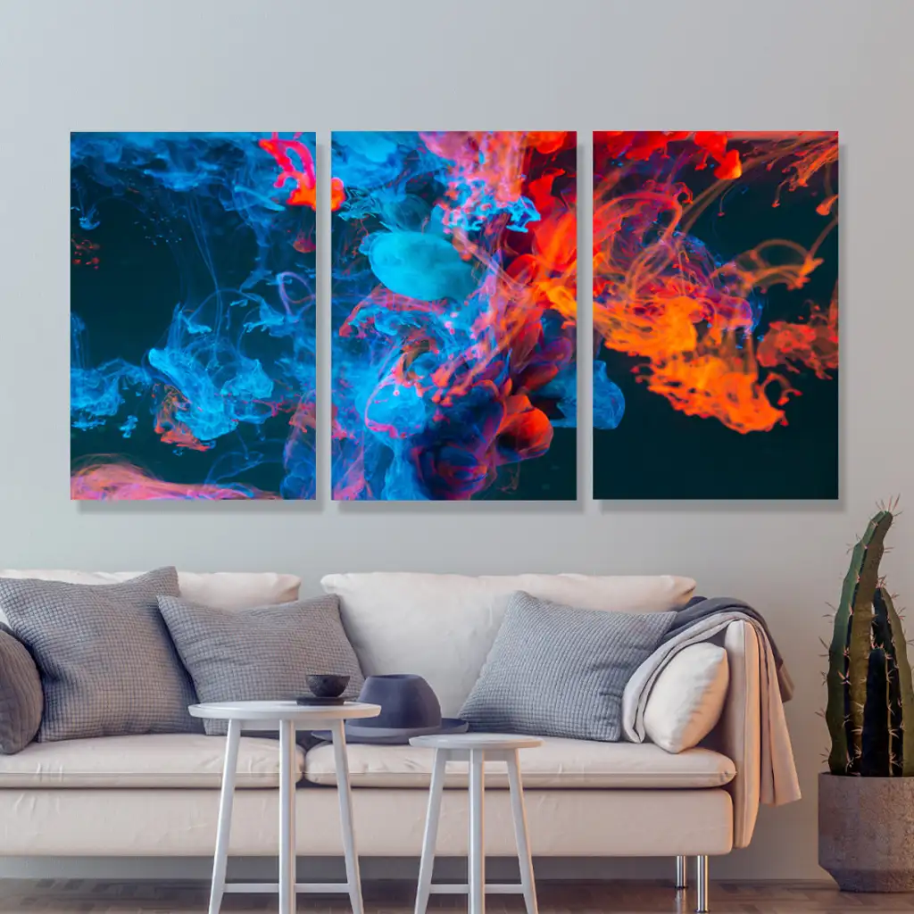 لوحة جدارية فنية لتزين الحائط بتصميم تجريدي ، ثلاث قطع ،مقاس ( 120X60cm)