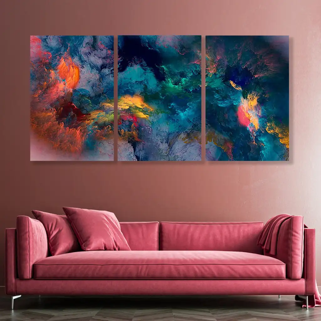 لوحة جدارية فنية لتزين الحائط بتصميم تجريدي ، ثلاث قطع ،مقاس ( 120X60cm)