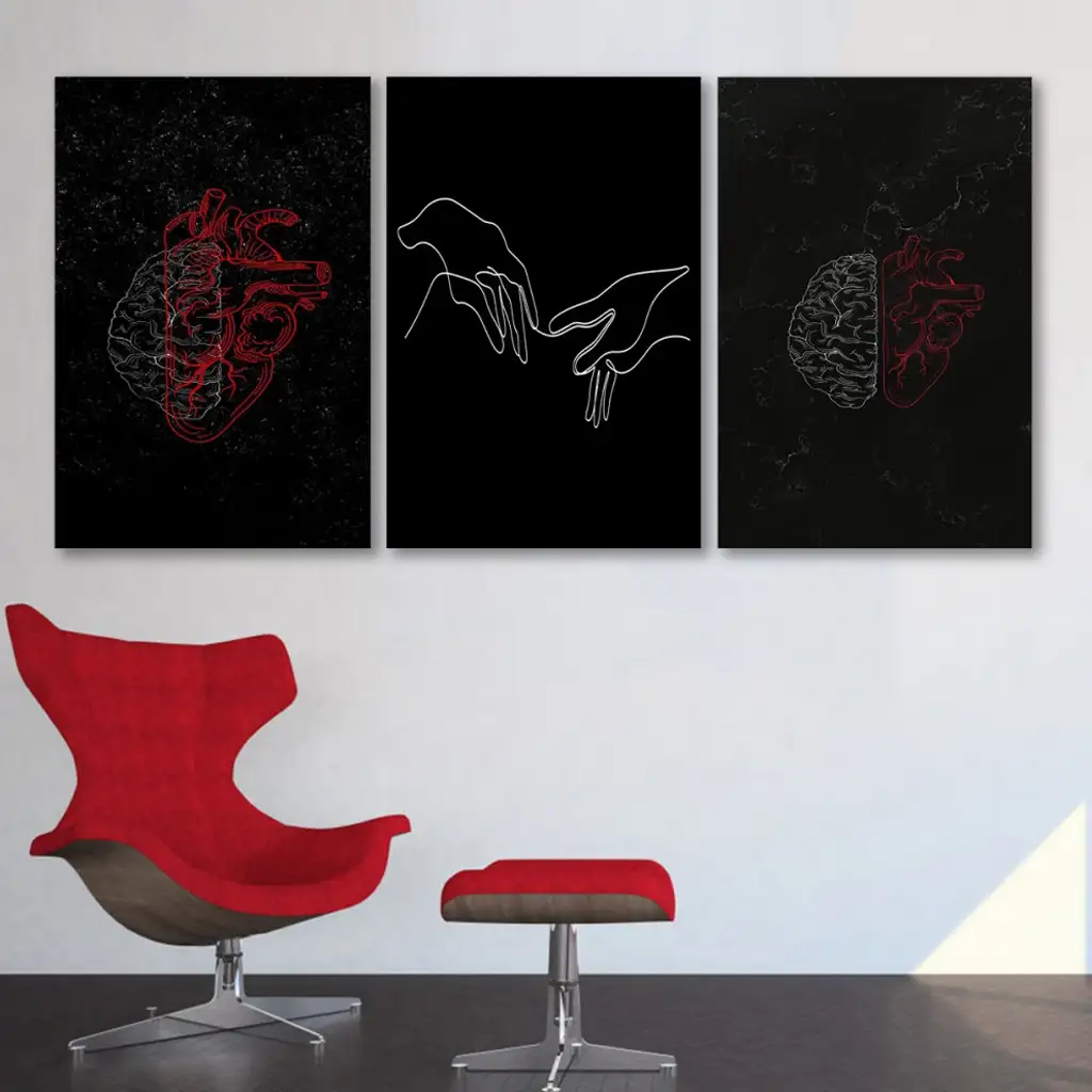 لوحة جدارية فنية لتزين الحائط بتصميم عصري ، ثلاث قطع ،مقاس ( 120X60cm)