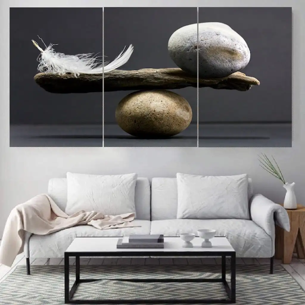 لوحة جدارية فنية لتزين الحائط بتصميم تجريدي ، ثلاث قطع ،مقاس ( 120X60cm)