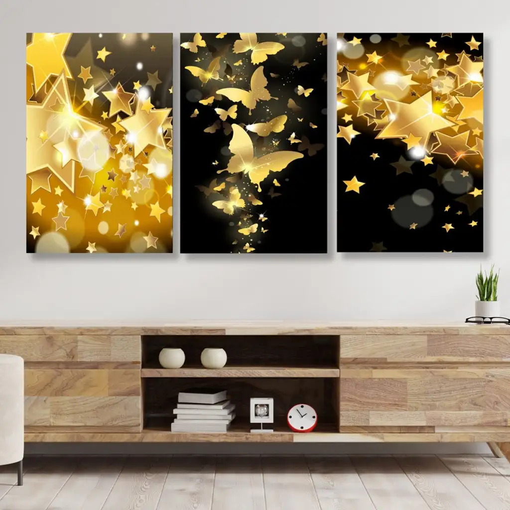 لوحة جدارية فنية لتزين الحائط بتصميم تجريدي ، ثلاث قطع ،مقاس ( 120X60cm)