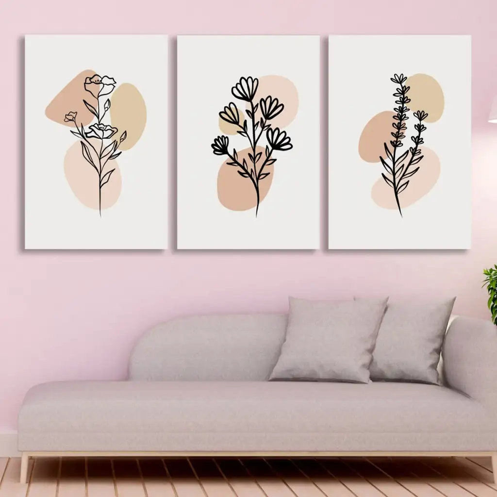لوحة جدارية فنية لتزين الحائط بتصميم ورود، ثلاث قطع ،مقاس ( 120X60cm)