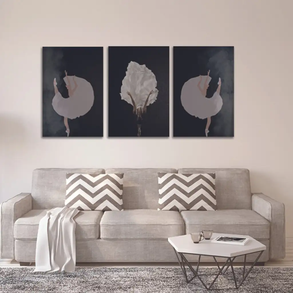 لوحة جدارية فنية لتزين الحائط بتصميم تجريدي ، ثلاث قطع ،مقاس ( 120X60cm)