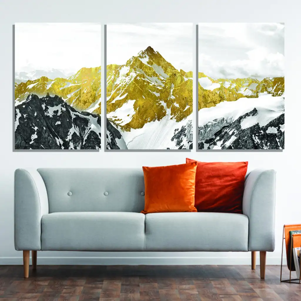 لوحة جدارية فنية لتزين الحائط بتصميم تجريدي ، ثلاث قطع ،مقاس ( 120X60cm)