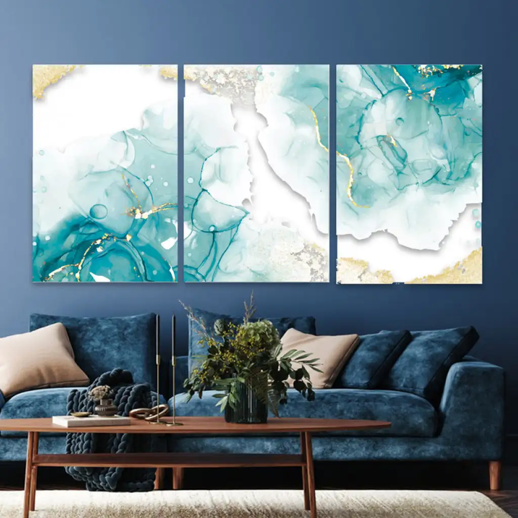 لوحة جدارية فنية لتزين الحائط بتصميم تجريدي ، ثلاث قطع ،مقاس ( 120X60cm)