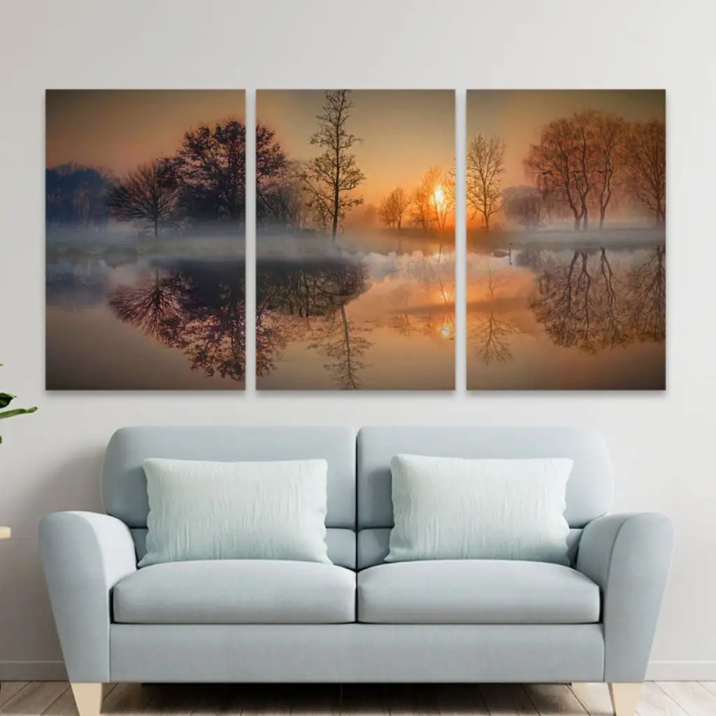 لوحة جدارية فنية لتزين الحائط بتصميم طبيعة، ثلاث قطع ،مقاس ( 120X60cm)