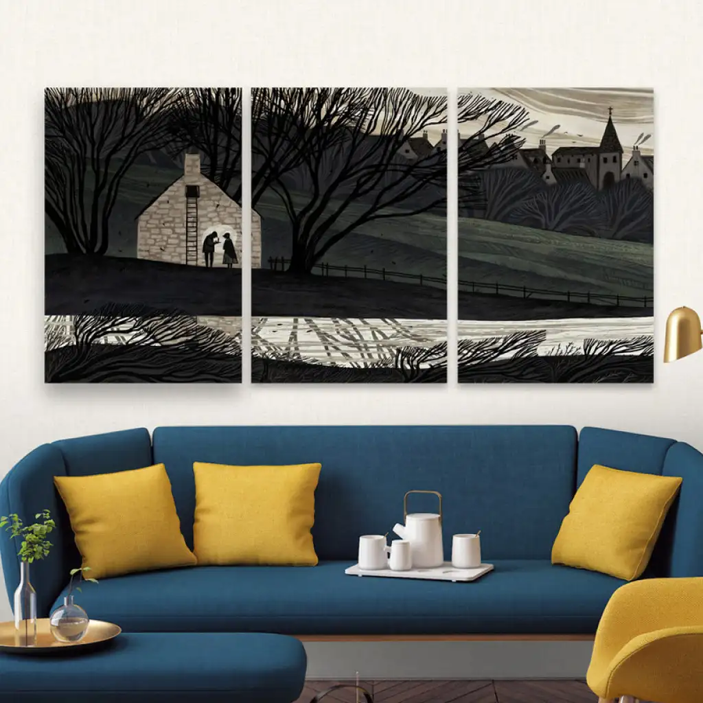 لوحة جدارية فنية لتزين الحائط بتصميم تجريدي، ثلاث قطع ،مقاس ( 120X60cm)