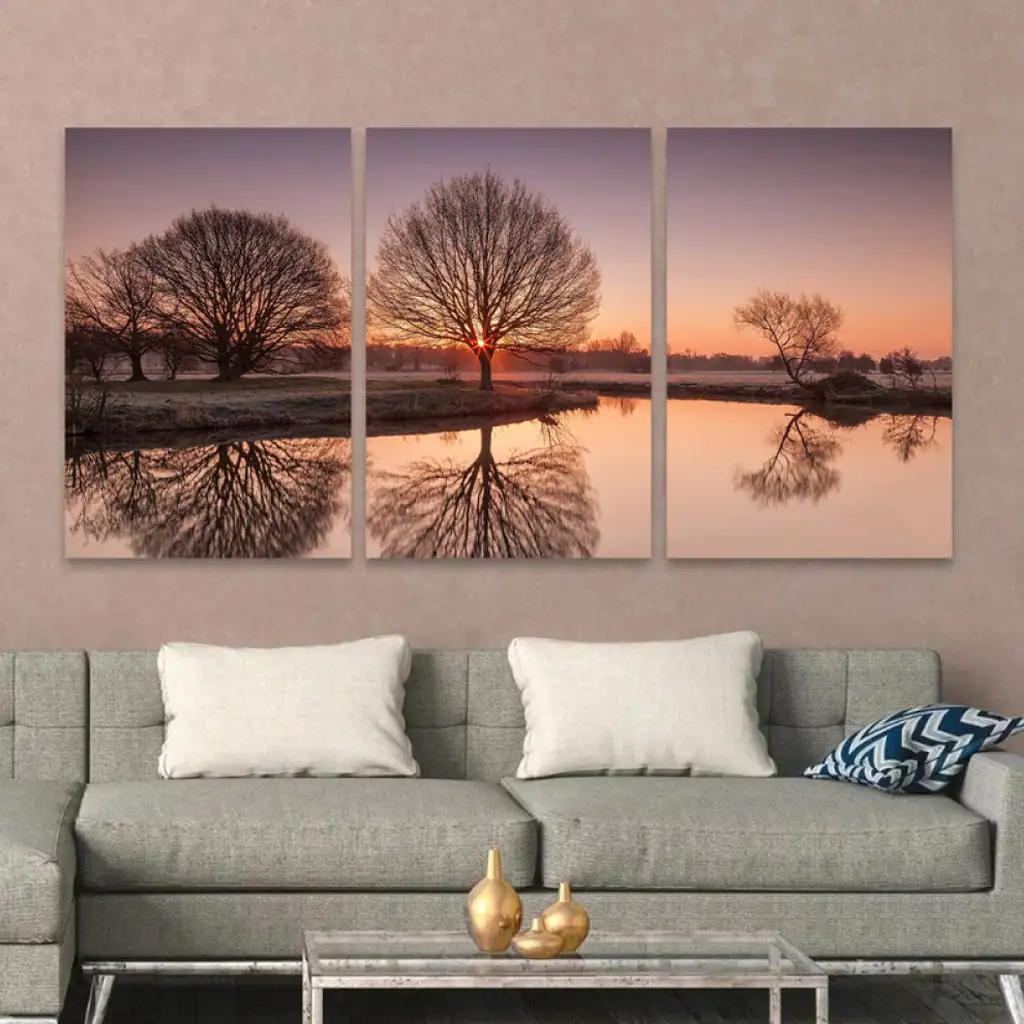 لوحة جدارية فنية لتزين الحائط بتصميم طبيعة، ثلاث قطع ،مقاس ( 120X60cm)