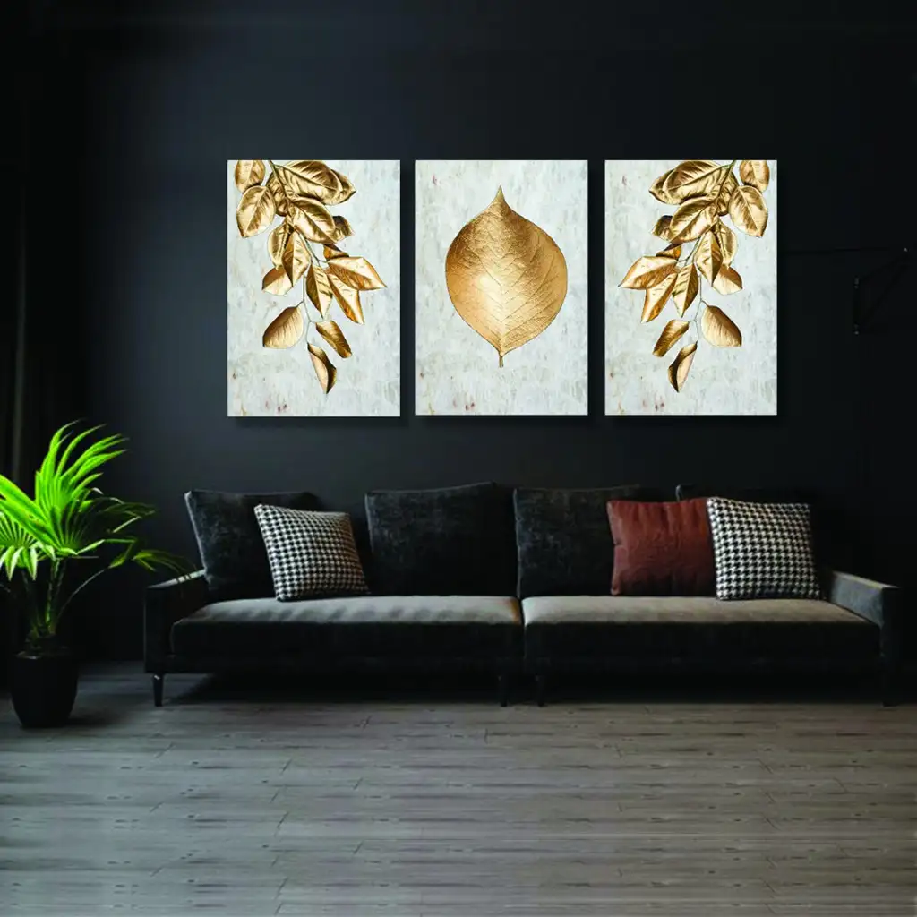 لوحة جدارية فنية لتزين الحائط بتصميم تجريدي ، ثلاث قطع ،مقاس ( 120X60cm)