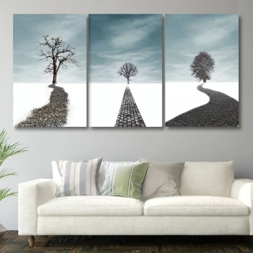 لوحة جدارية فنية لتزين الحائط بتصميم طبيعة، ثلاث قطع ،مقاس ( 120X60cm)