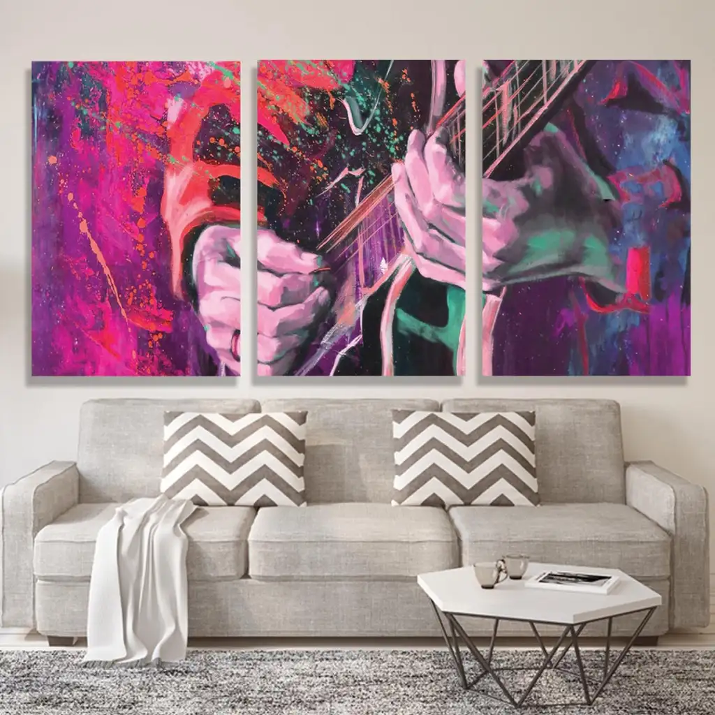 لوحة جدارية فنية لتزين الحائط بتصميم تجريدي ، ثلاث قطع ،مقاس ( 120X60cm)