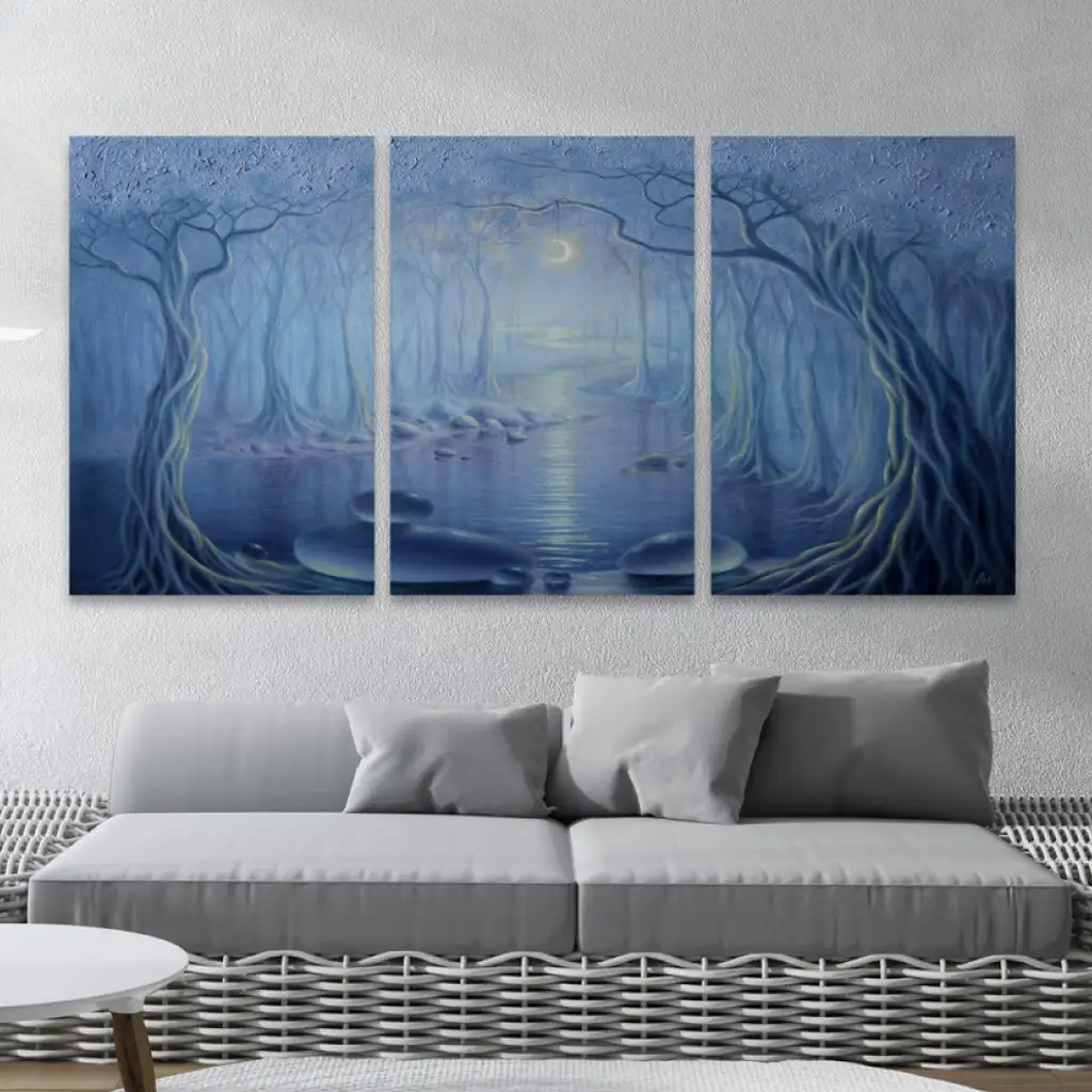 لوحة جدارية فنية لتزين الحائط بتصميم طبيعة، ثلاث قطع ،مقاس ( 120X60cm)