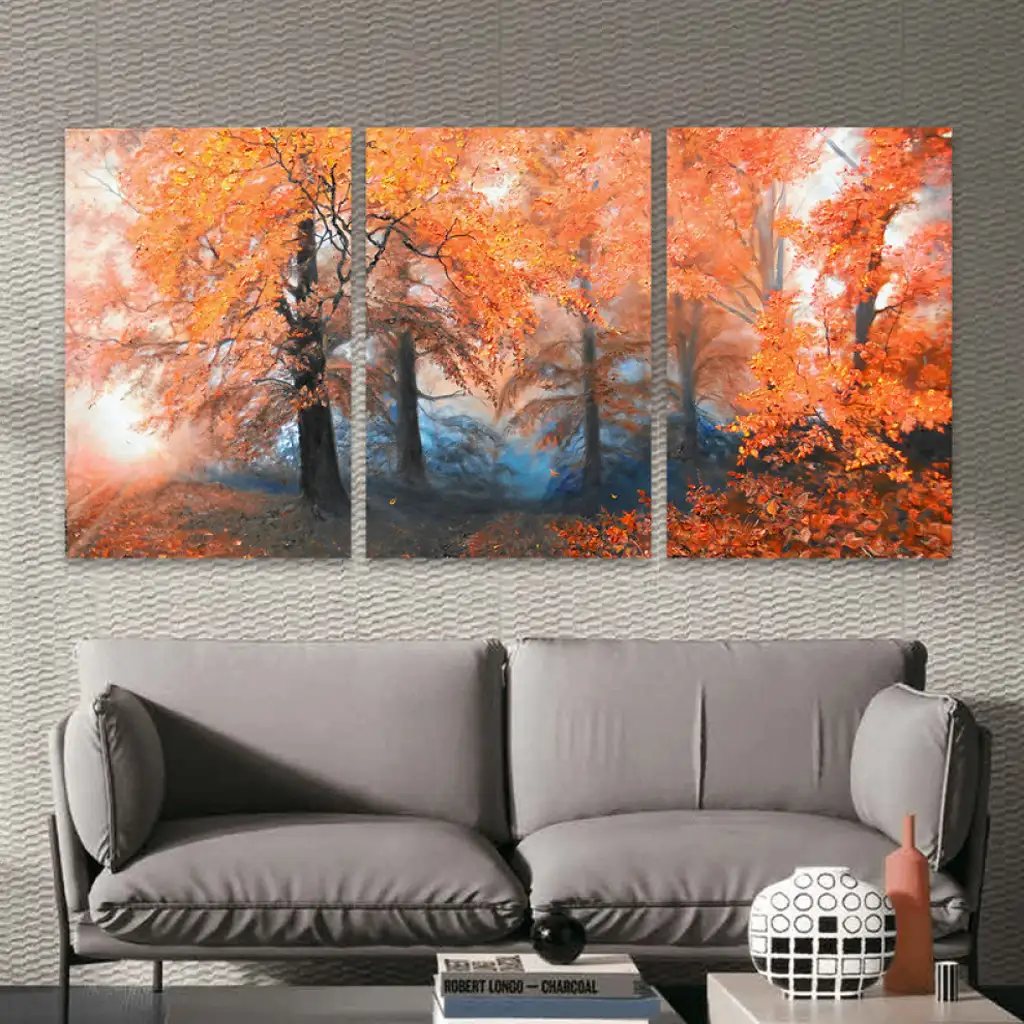 لوحة جدارية فنية لتزين الحائط بتصميم طبيعة، ثلاث قطع ،مقاس ( 120X60cm)