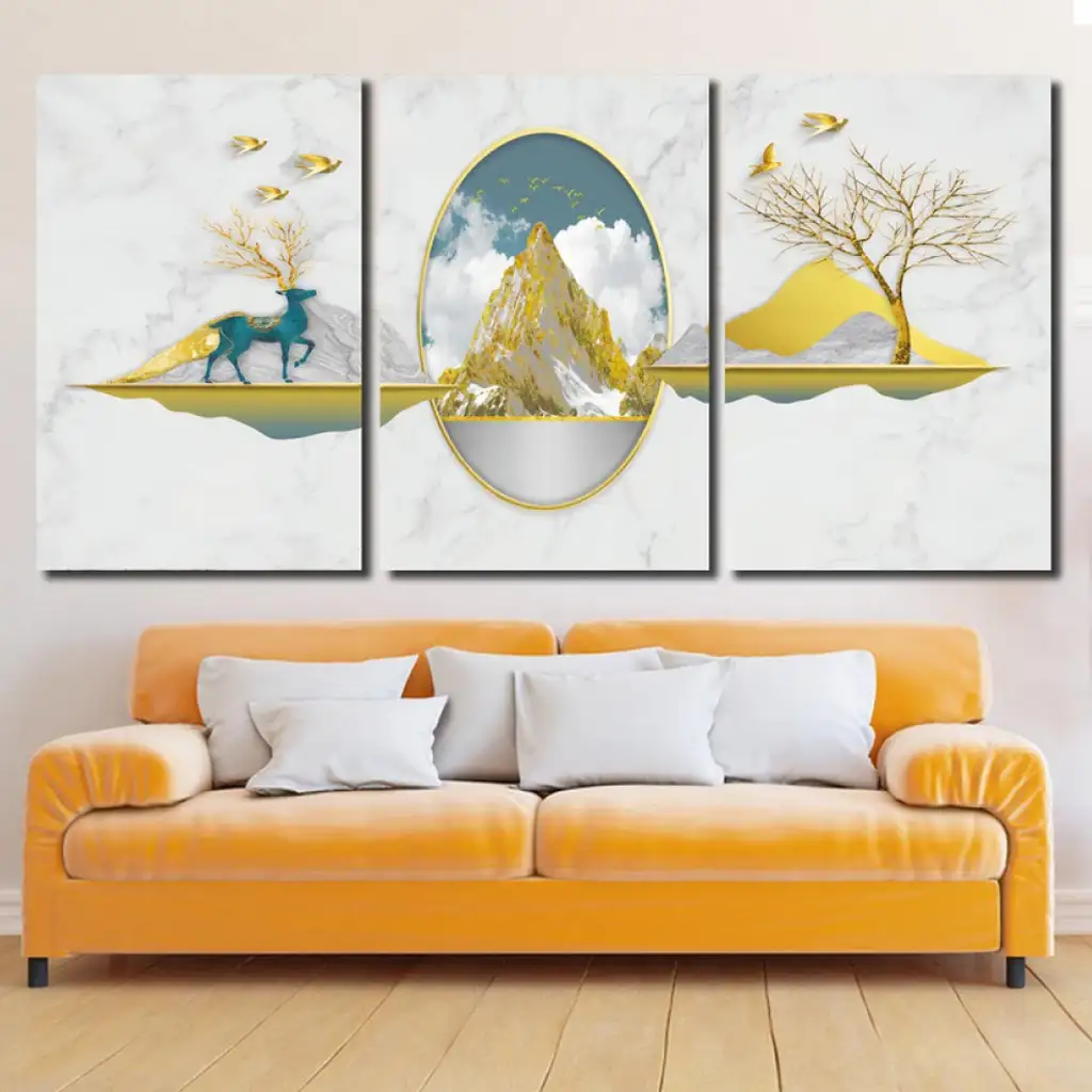 لوحة جدارية فنية لتزين الحائط بتصميم عصري، ثلاث قطع ،مقاس ( 120X60cm)