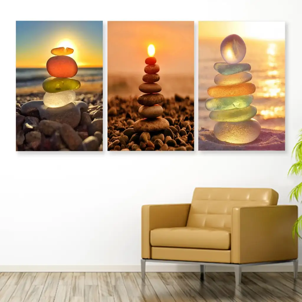 لوحة جدارية فنية لتزين الحائط بتصميم تجريدي ، ثلاث قطع ،مقاس ( 120X60cm)