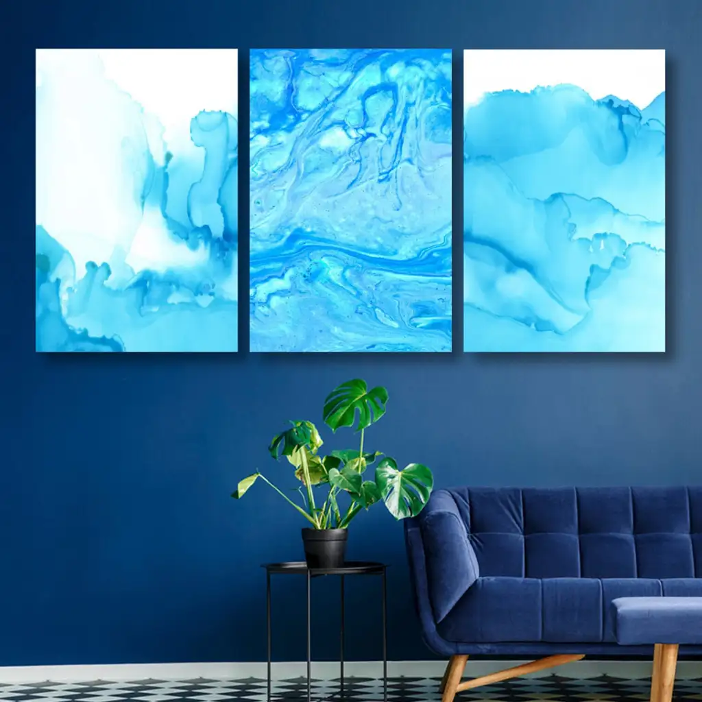 لوحة جدارية فنية لتزين الحائط بتصميم تجريدي ، ثلاث قطع ،مقاس ( 120X60cm)