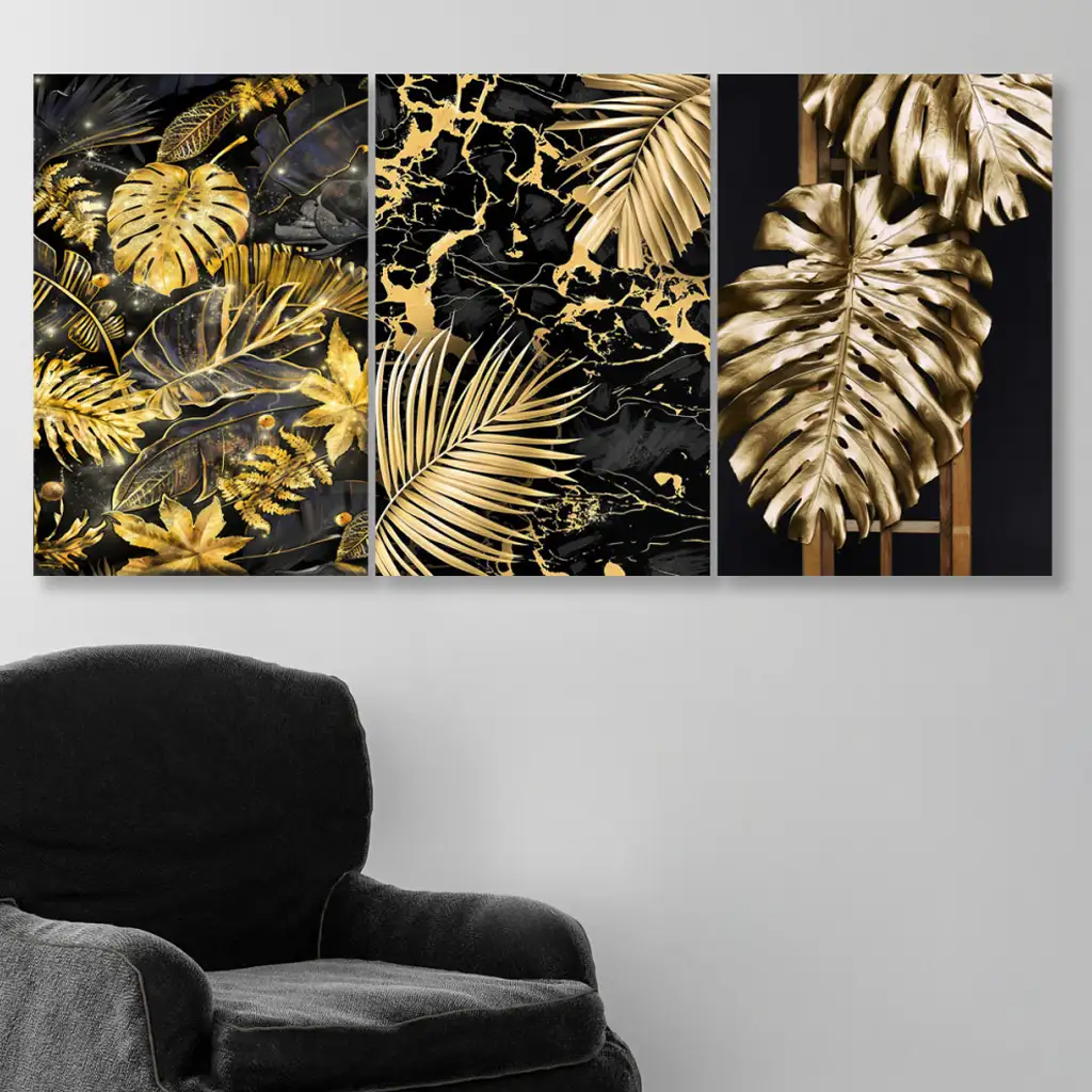لوحة جدارية فنية لتزين الحائط بتصميم ورود ، ثلاث قطع ،مقاس ( 120X60cm)