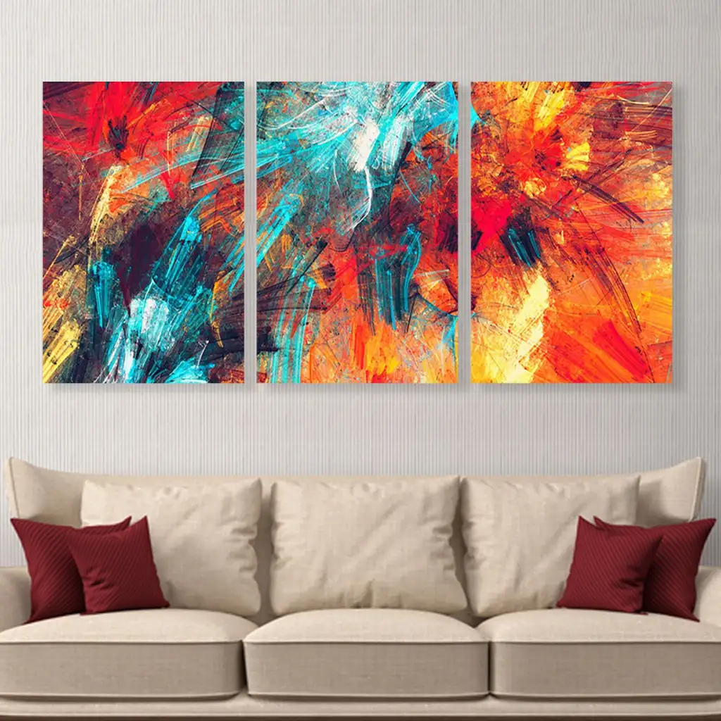 لوحة جدارية فنية لتزين الحائط بتصميم تجريدي ، ثلاث قطع ،مقاس ( 120X60cm)