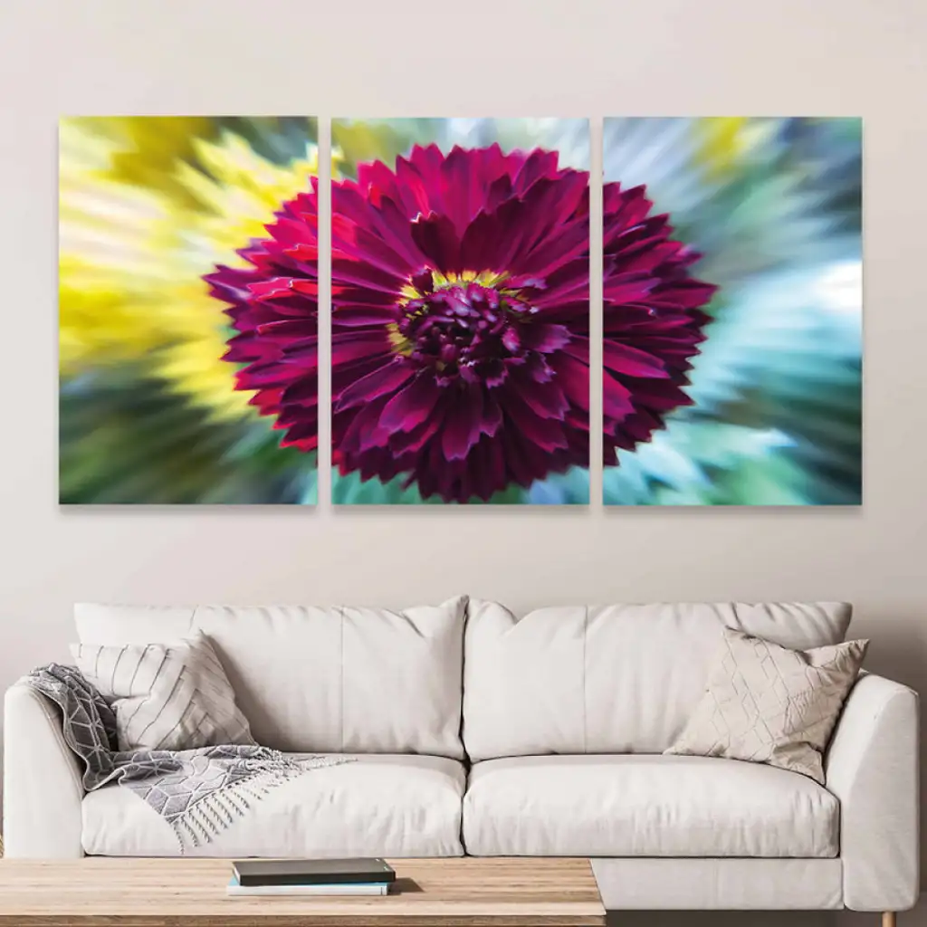 لوحة جدارية فنية لتزين الحائط بتصميم ورود، ثلاث قطع ،مقاس ( 120X60cm)