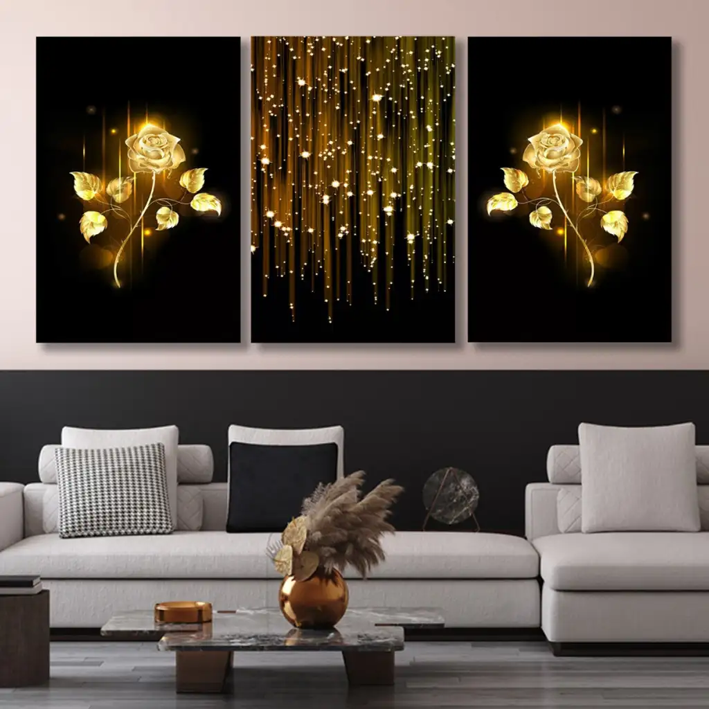لوحة جدارية فنية لتزين الحائط بتصميم تجريدي ، ثلاث قطع ،مقاس ( 120X60cm)